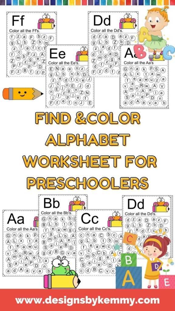 Find and color alphabet activity worksheet for preschoolers