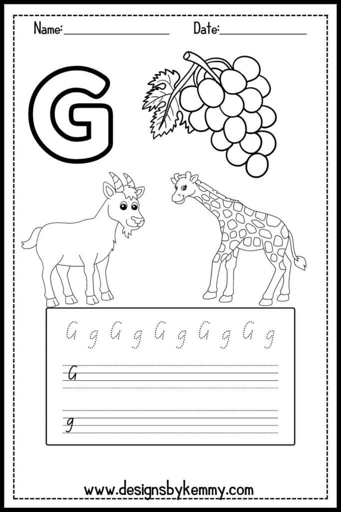 Tracing alphabet letter g