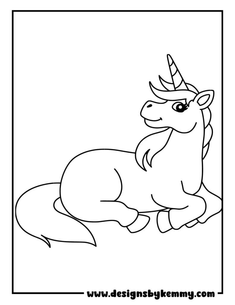 Sitting Unicorn Coloring Page For Kids