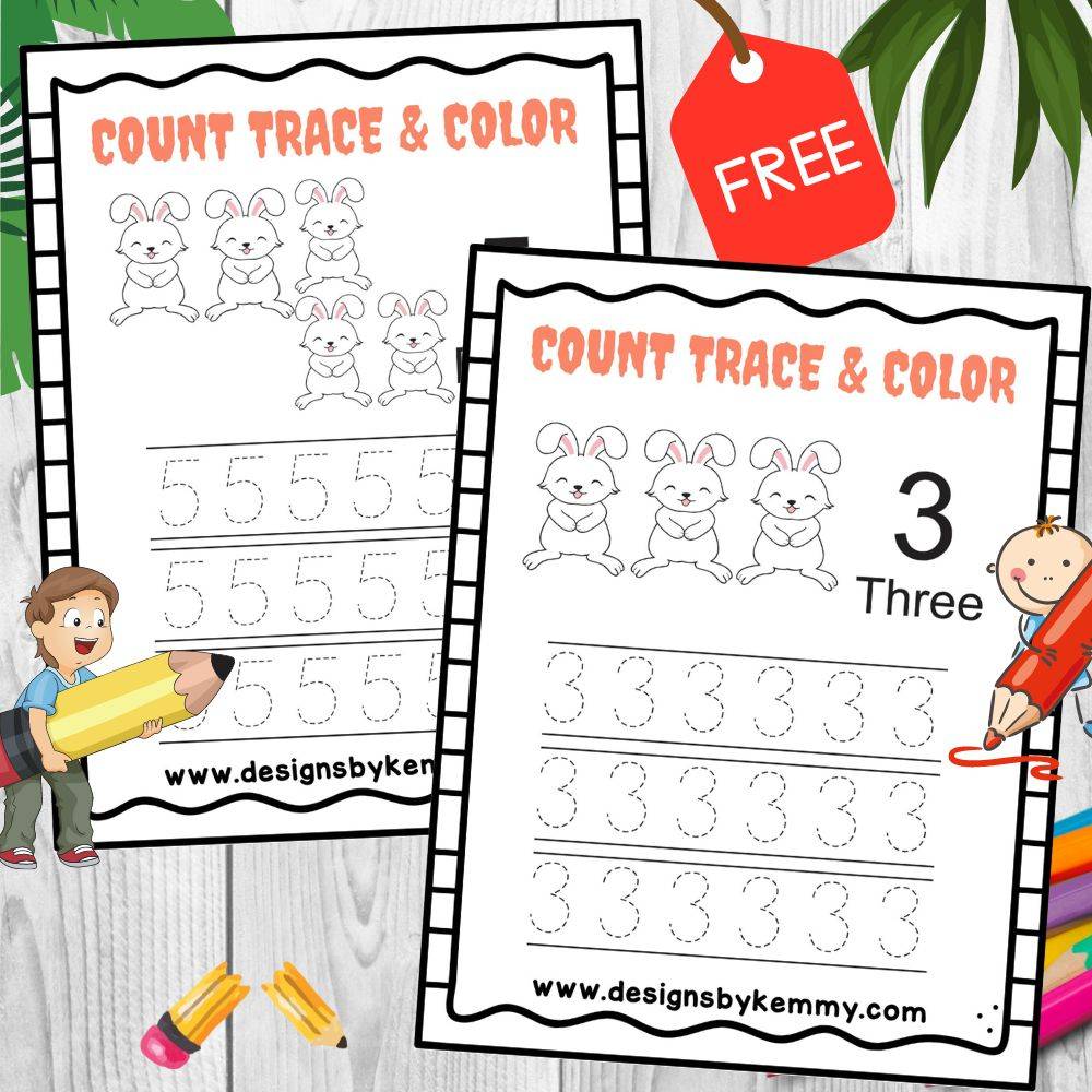 Count Trace Color Rabbits Worksheet