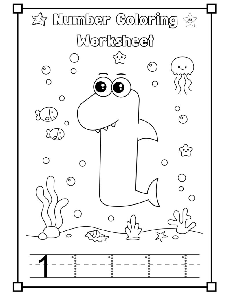 Baby Shark Number 1 Coloring Worksheet