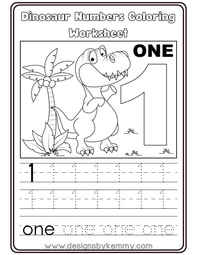 Dinosaur-Numbe-1-Coloring-worksheet