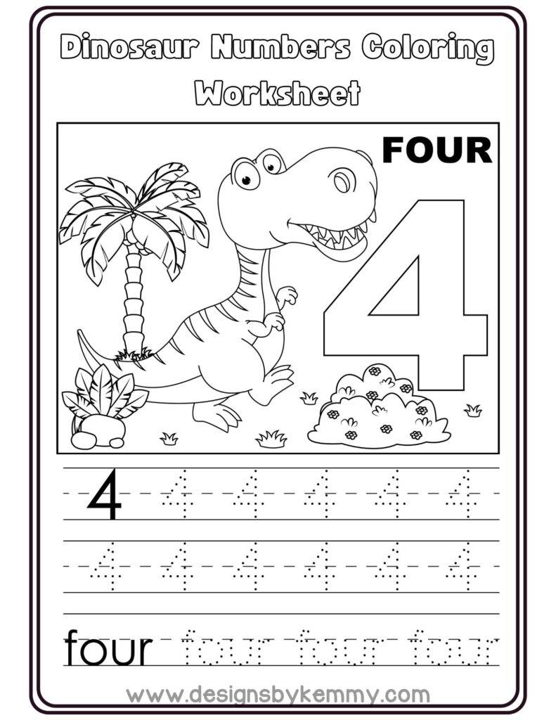 Dinosaur-Numbe-4-Coloring-worksheet