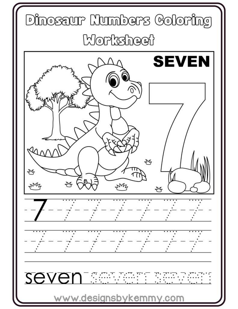 Dinosaur Number 7 Coloring worksheet