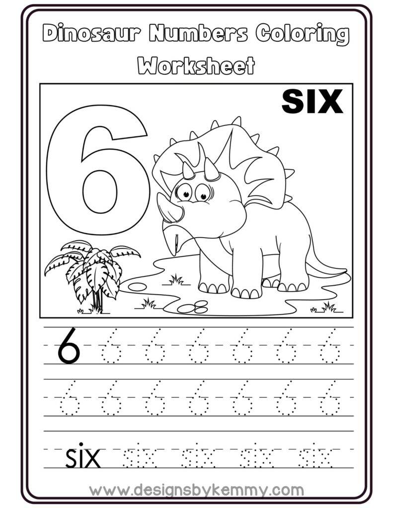 Dinosaur Number 6 Coloring worksheet