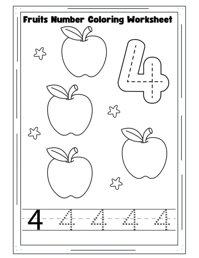 Fruits-Number-4-Coloring-Worksheet
