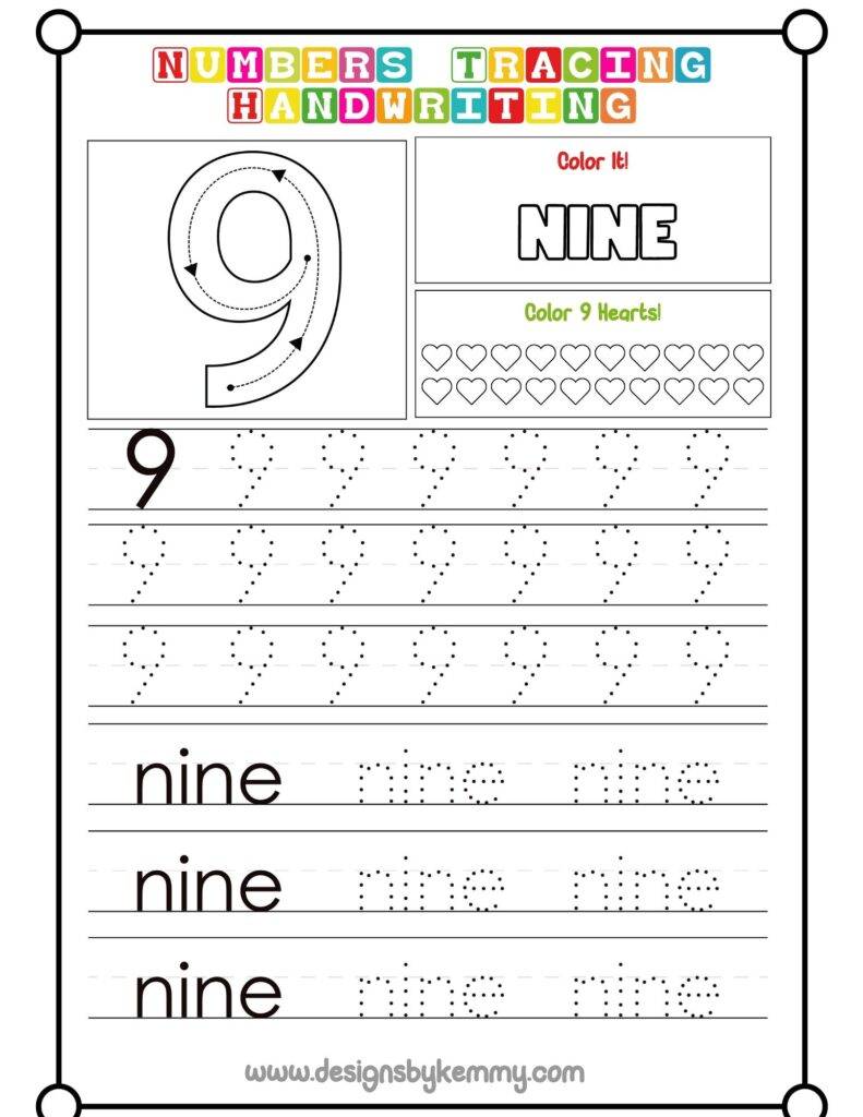 Number Tracing Handwriting 9