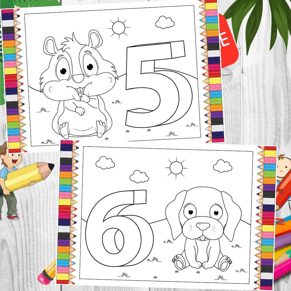 Numbers and Animals Coloring Pages